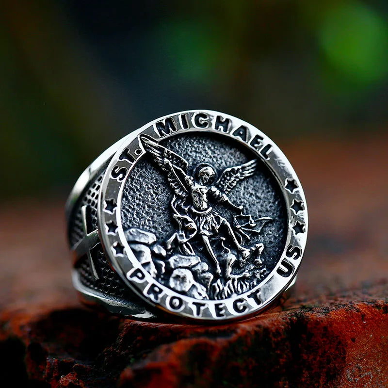 Saint Michael Ring – Mystic Guardian Gothic Cross Punk Statement