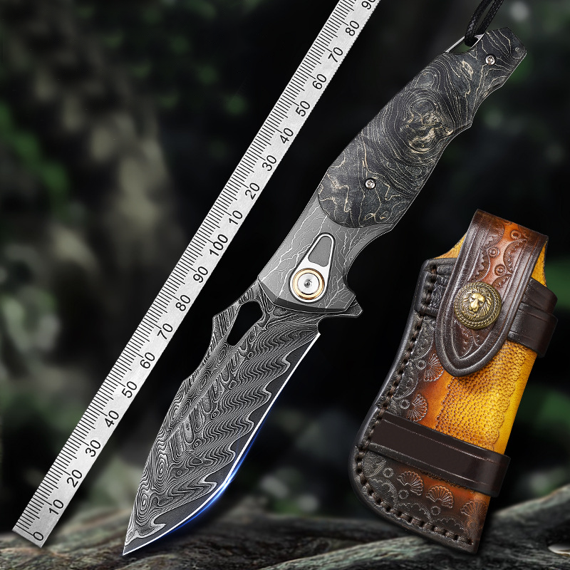 Obsidian Edge Damascus Steel Folding Knife - VG10 & Stabilized Wood