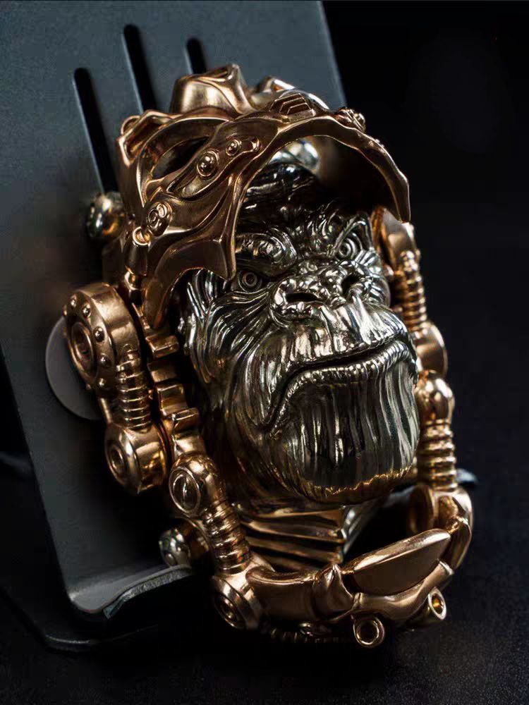 Bronze Mechanical Gorilla Skull Mask - Interactive EDC Art