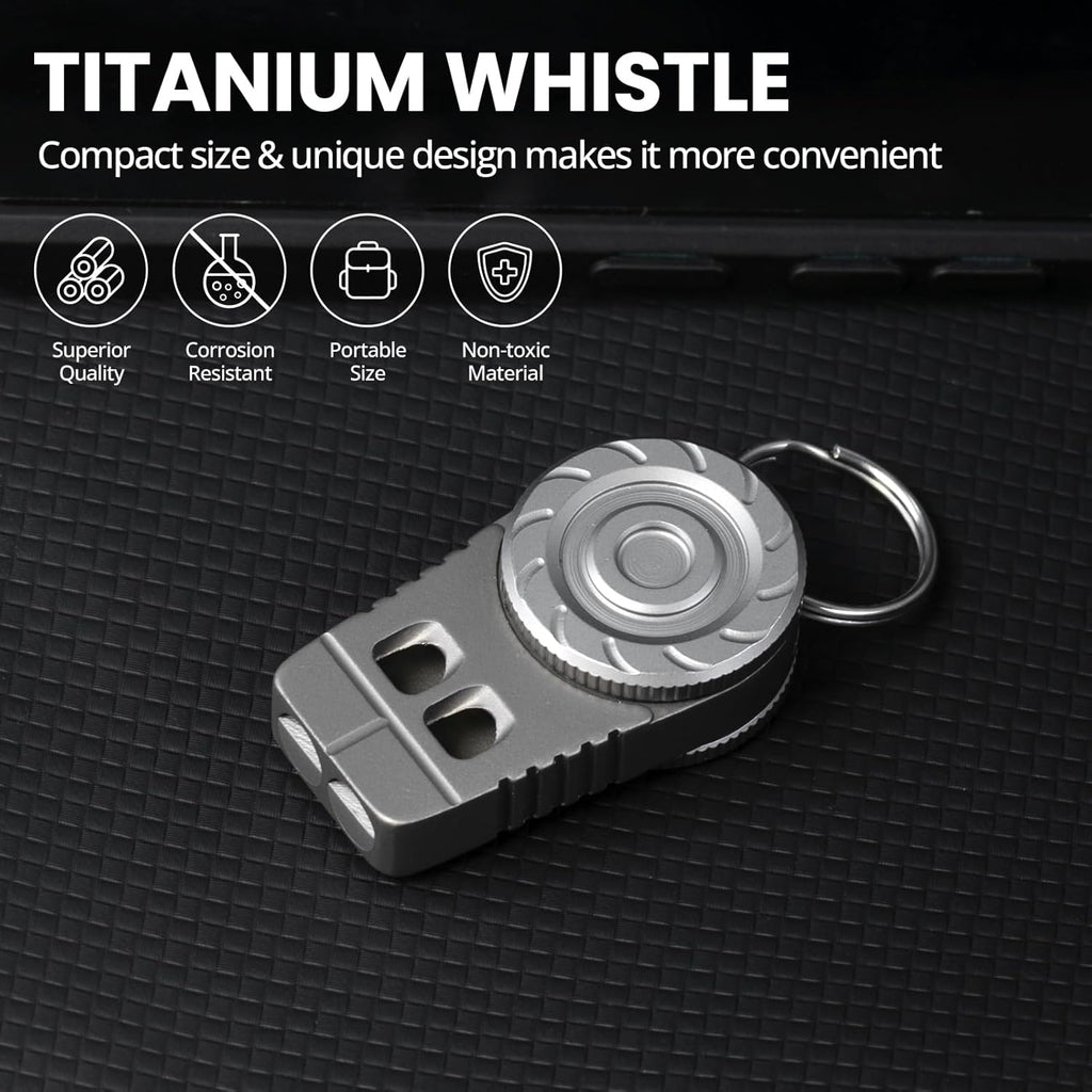 SonicSpinner Titanium Emergency Whistle - 120dB Survival Whistle with Fidget Spinner