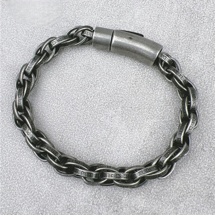 Vintage Six-Character Mantra Bracelet | Twisted Dragon Bone Titanium Steel
