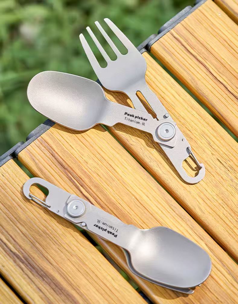 TrailTitan Foldable Titanium Cutlery Set - Ultra-Light Camping Utensils