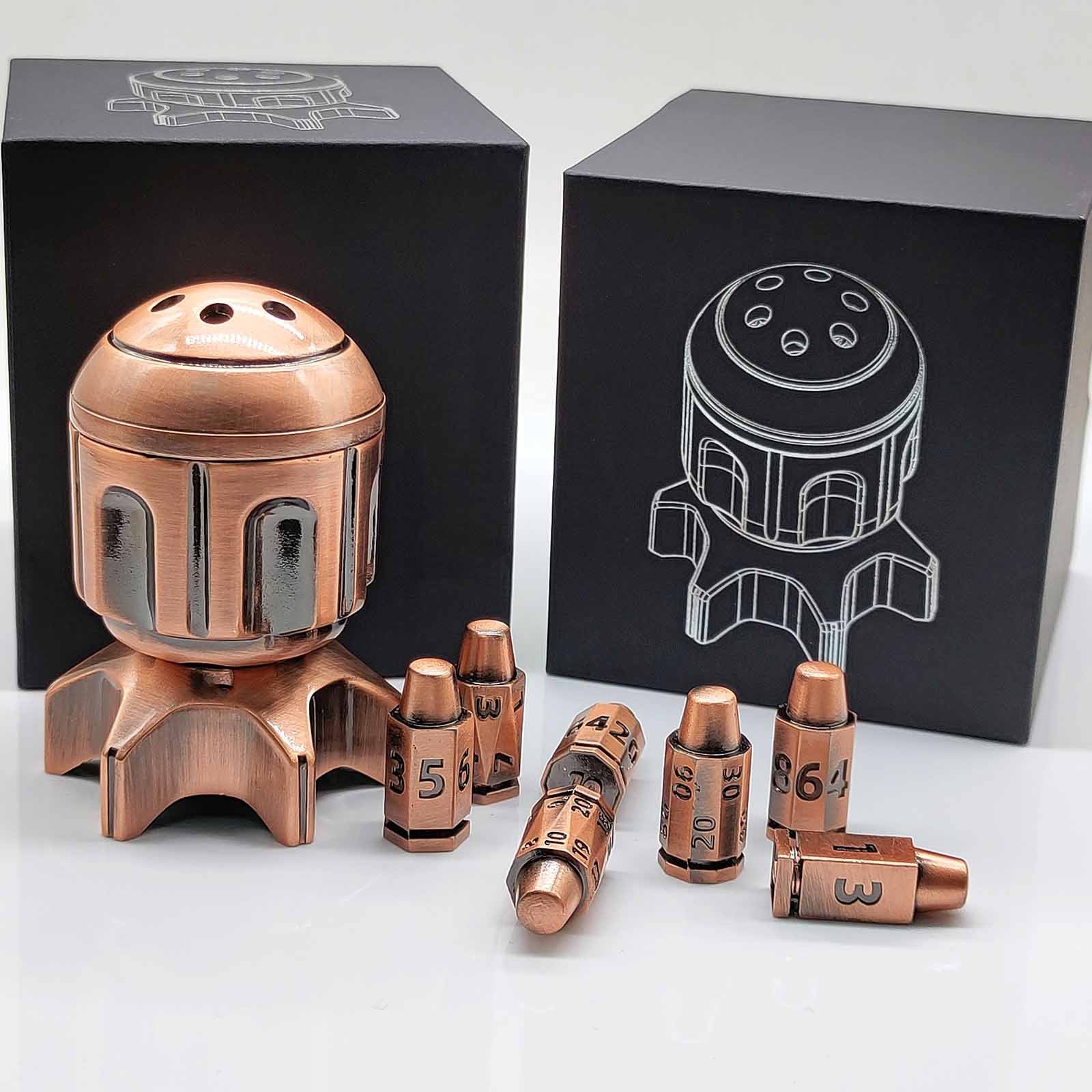 RocketDice Rotating Metal Dice Set - Zinc Alloy Bullet-Inspired EDC Fidget