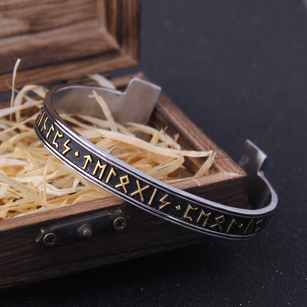 Viking Bracelet – Ancient Rune Cuff Norse Gothic Biker Statement Bangle
