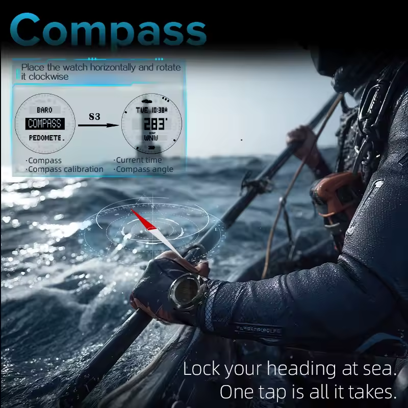 Military Tactical Watch 50M Waterproof Compass Altimeter Outdoor Hiking Camping Men