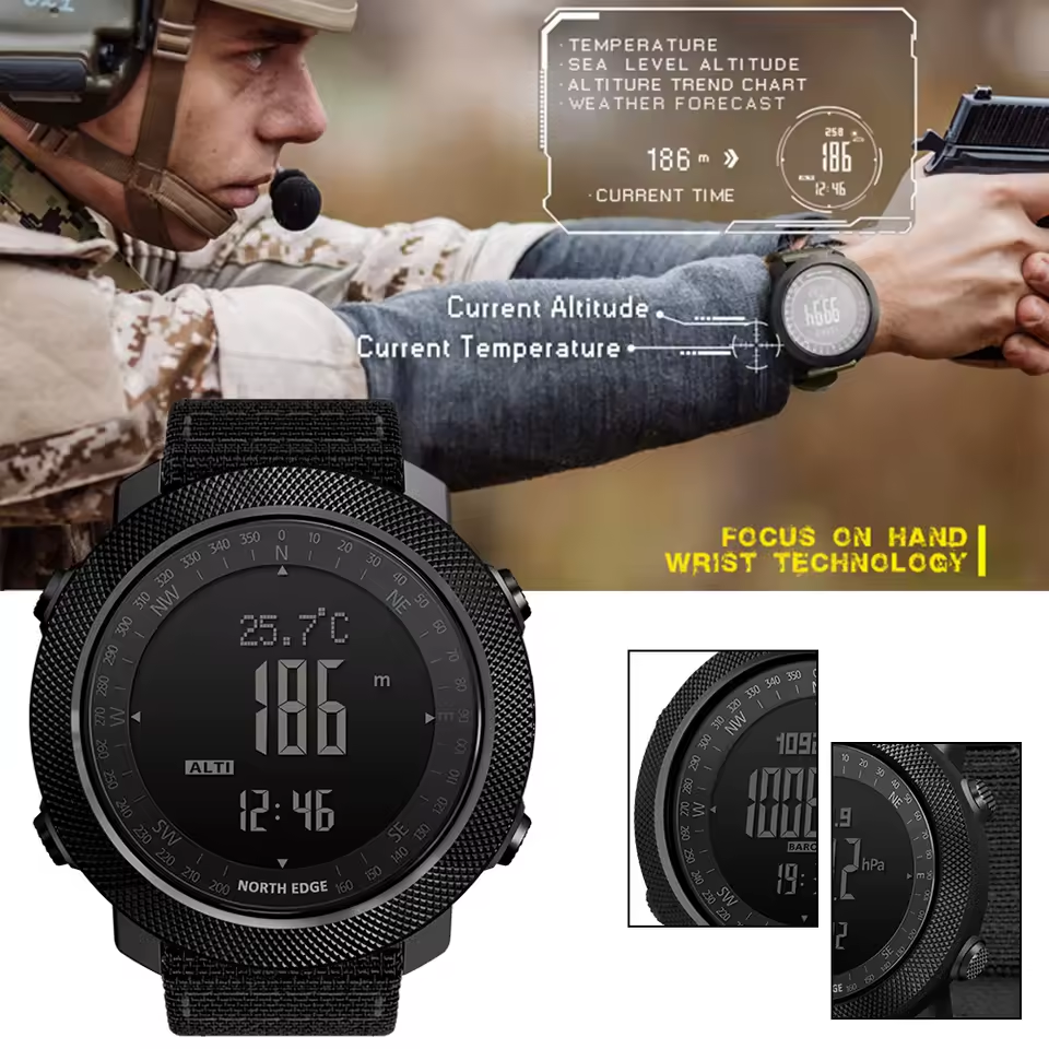 Military Tactical Watch 50M Waterproof Compass Altimeter Outdoor Hiking Camping Men