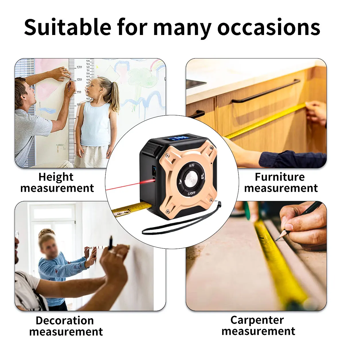 Laser Tape Measure 2-in-1 135ft USB Rechargeable Digital Construction DIY Professional