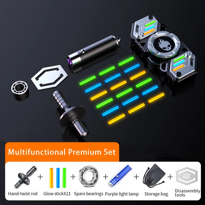Fidget Spinner Metal Glow in the Dark Skull UFO - CosmoGlow Stainless Steel R188 Bearing EDC