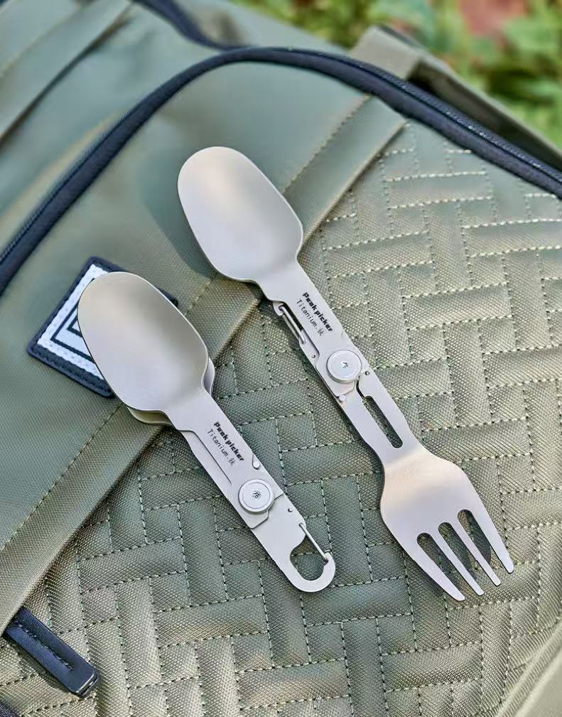 TrailTitan Foldable Titanium Cutlery Set - Ultra-Light Camping Utensils