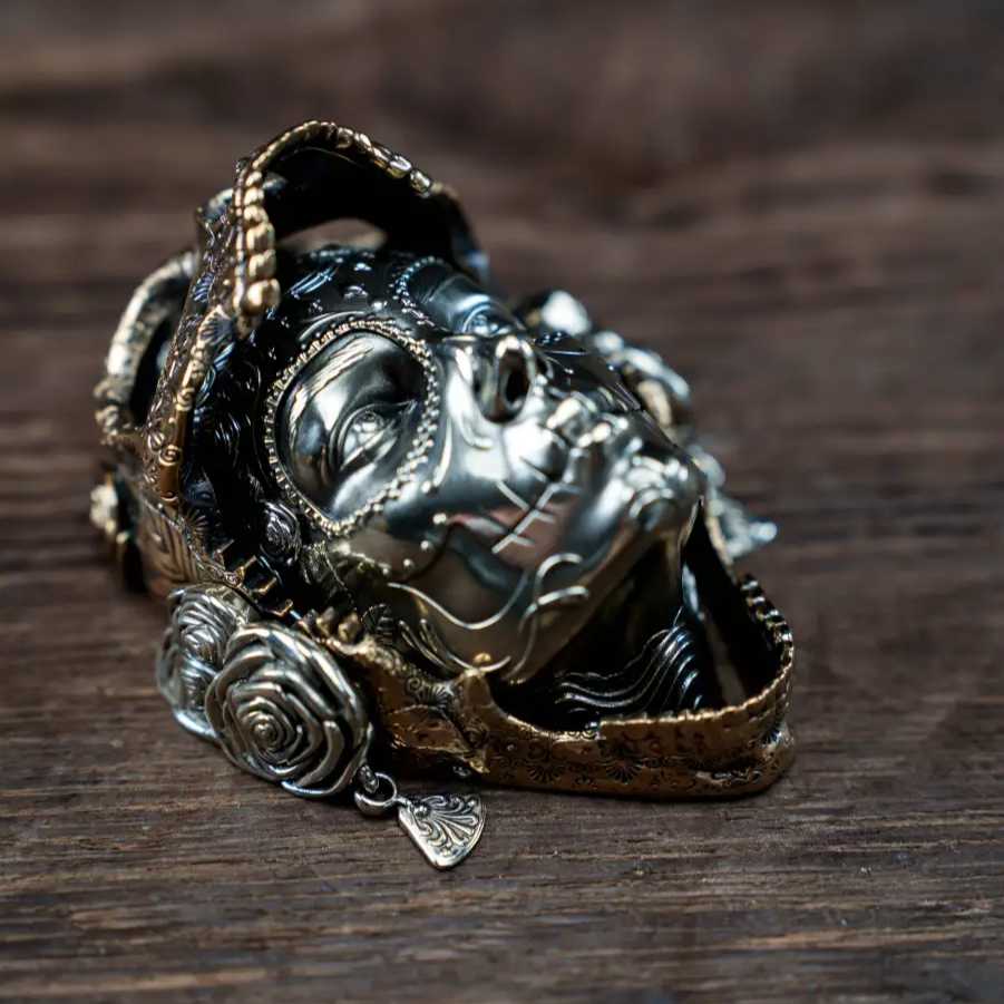 Bronze Mechanical Rose Skull Mask - Interactive EDC Art