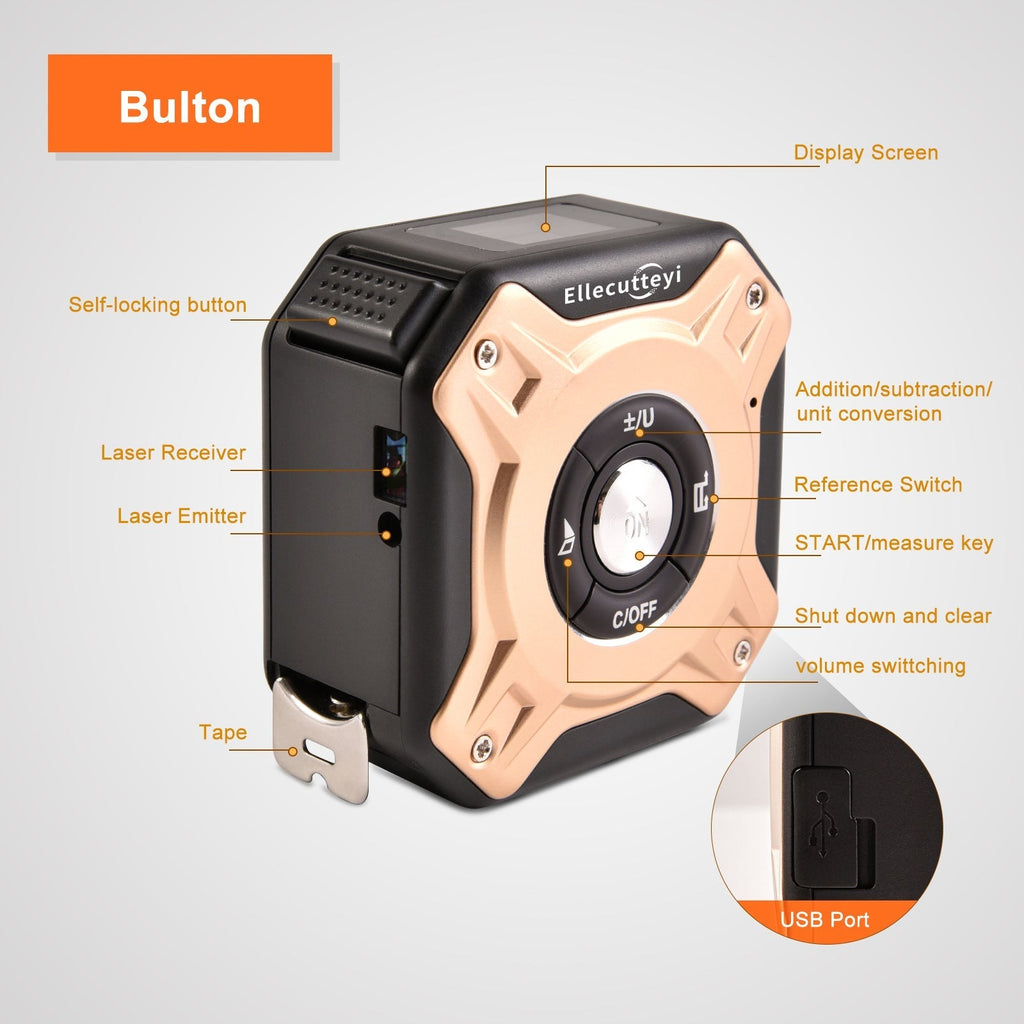 Laser Tape Measure 2-in-1 135ft USB Rechargeable Digital Construction DIY Professional