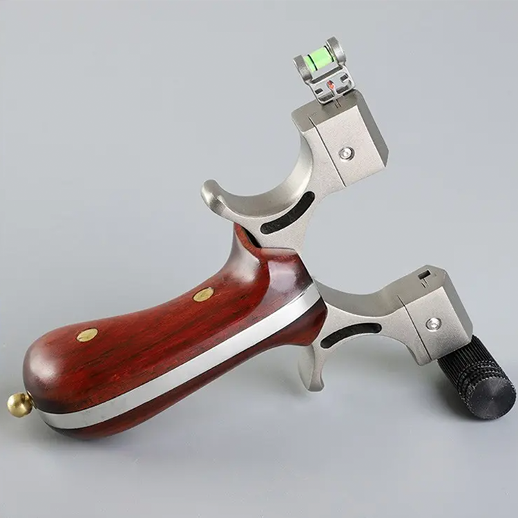 Hunting Slingshot – Stainless Steel Wood Handle Slingshot with Laser & Level Fiber Optic Sight