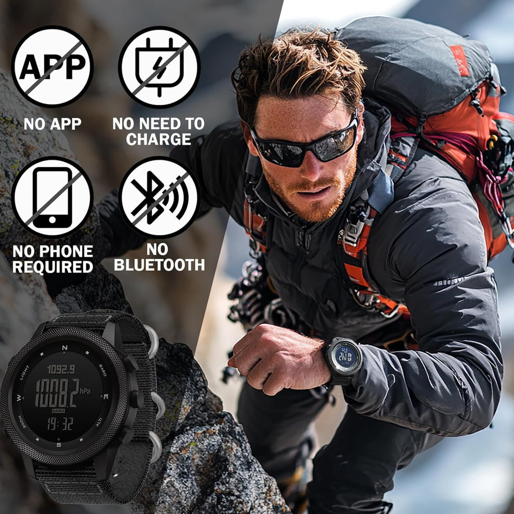 Military Tactical Watch 50M Waterproof Compass Altimeter Outdoor Hiking Camping Men