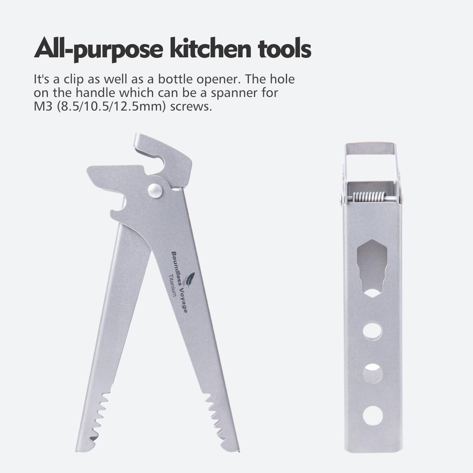 Pure Titanium Camping Tongs - 3-in-1 Pot Gripper, Bottle Opener & Wrench