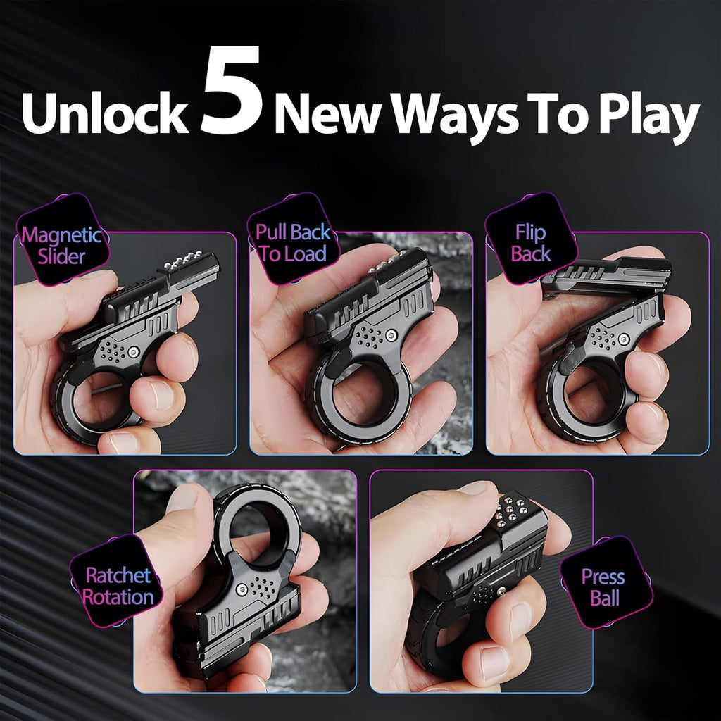 Mini Marksman Titanium Magnetic Fidget Toy - Metal with Pop Push Press, Slider & Ratchet Ring