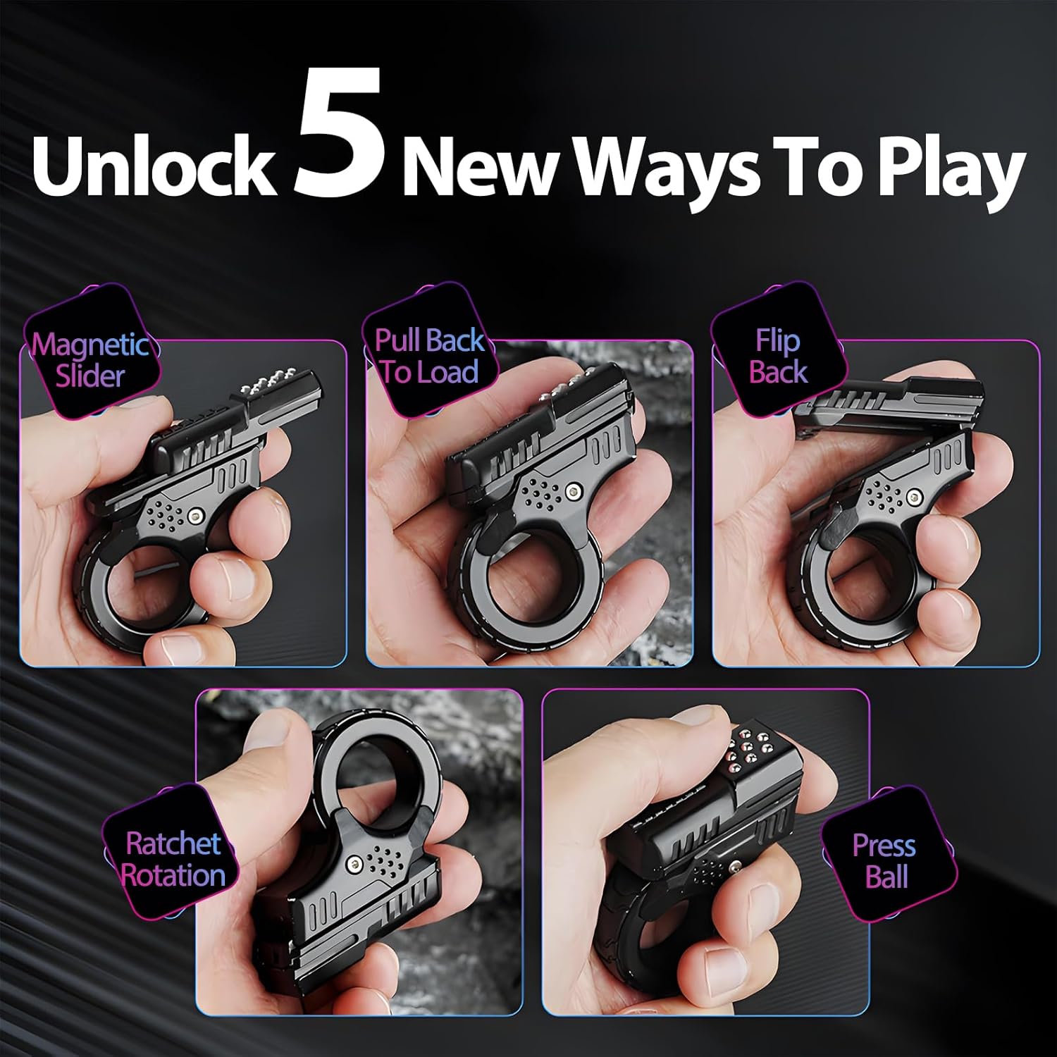 Mini Marksman Titanium Magnetic Fidget Toy - Metal with Pop Push Press, Slider & Ratchet Ring