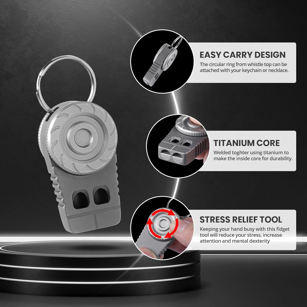 SonicSpinner Titanium Emergency Whistle - 120dB Survival Whistle with Fidget Spinner