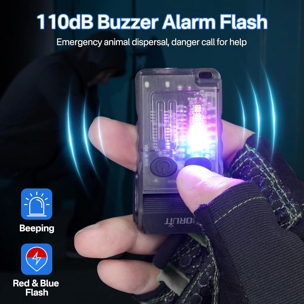 EDC Flashlight 1200 Lumens Emergency Buzzer UV Red Light IP67 Waterproof Magnetic