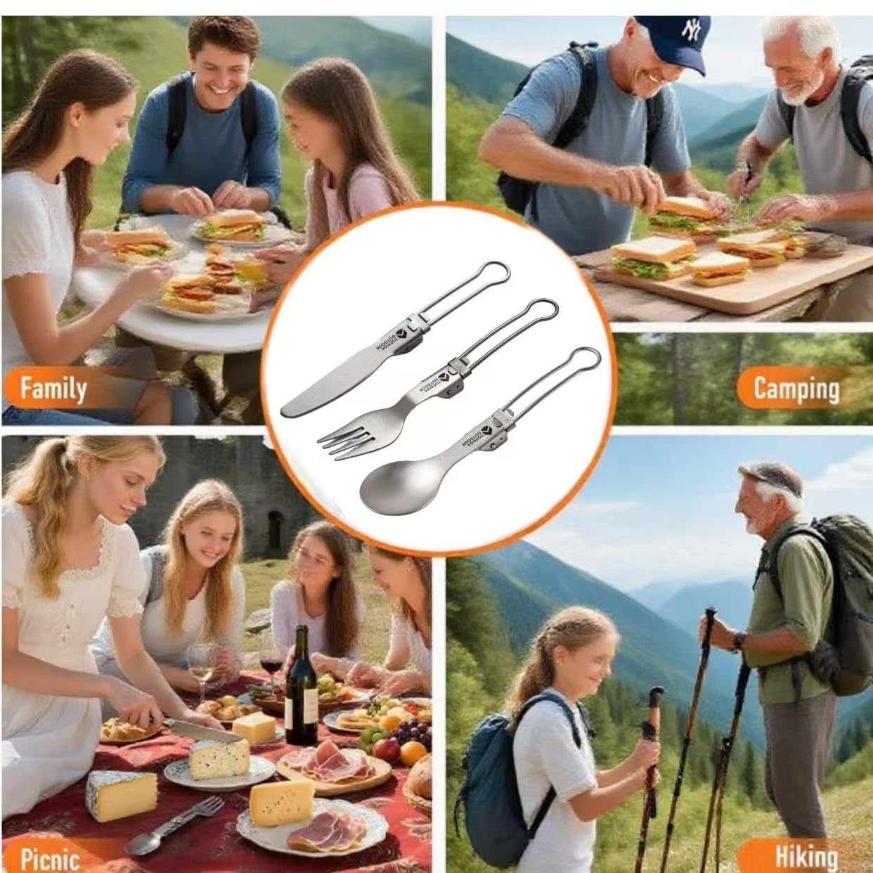 Featherlight Feast Ultralight Titanium Folding Utensil Set | Travel EDC Cutlery