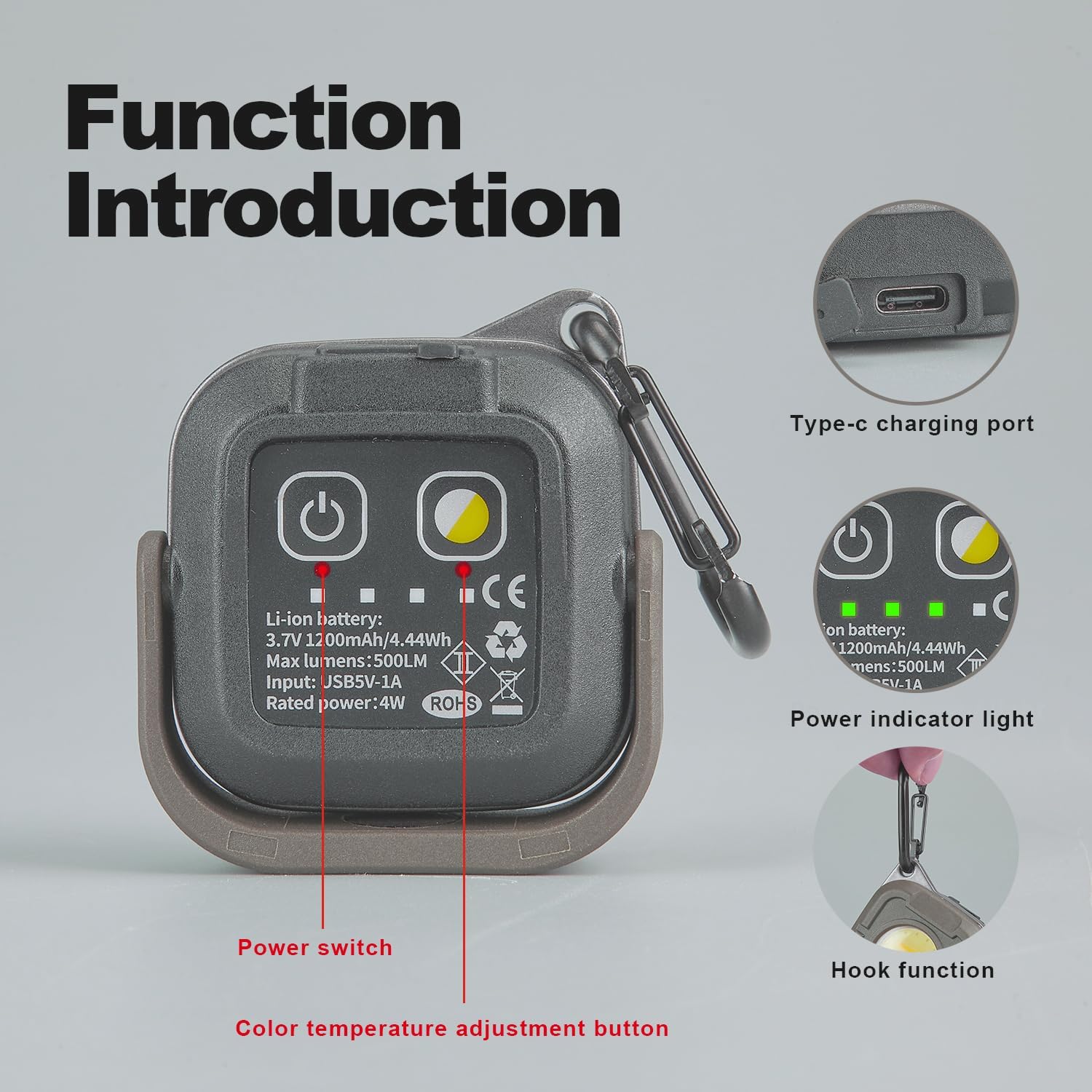 RuggedCompass Keylight - 500LM Rotating Keychain Flashlight with 4 Color Temps