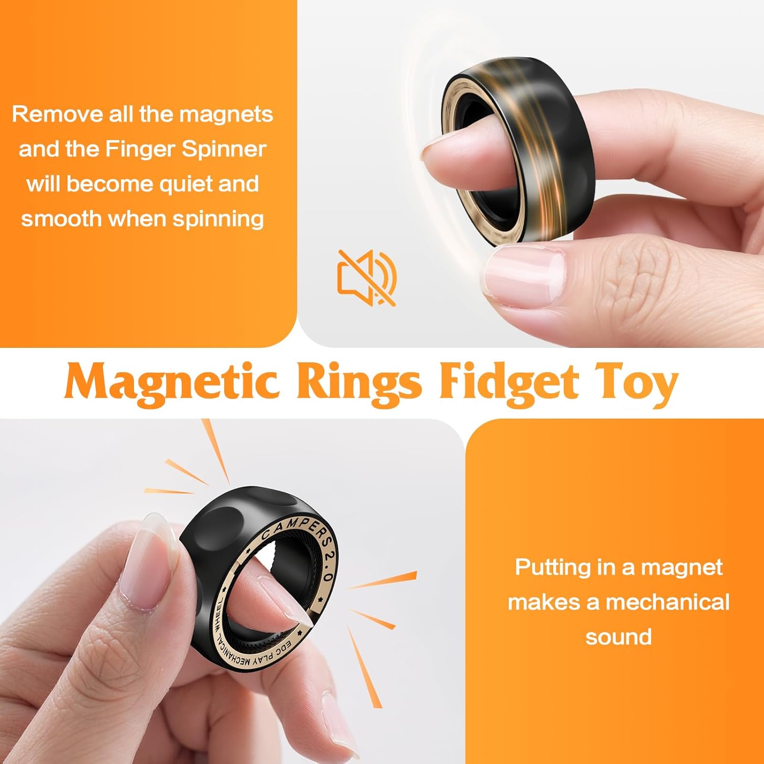RelaxiSpin Magnetic Fidget Rings - Stainless Steel & Brass Spinner Rings
