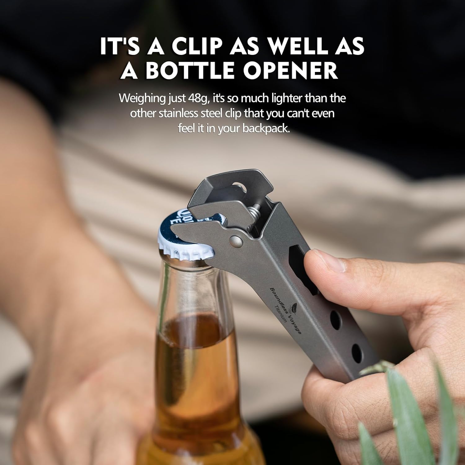 Pure Titanium Camping Tongs - 3-in-1 Pot Gripper, Bottle Opener & Wrench