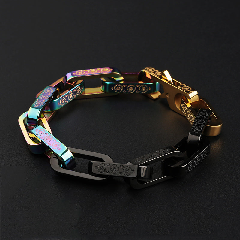 FloraLink Chains Unisex Modern Titanium Steel Bracelet | Daisy Pattern Engraving