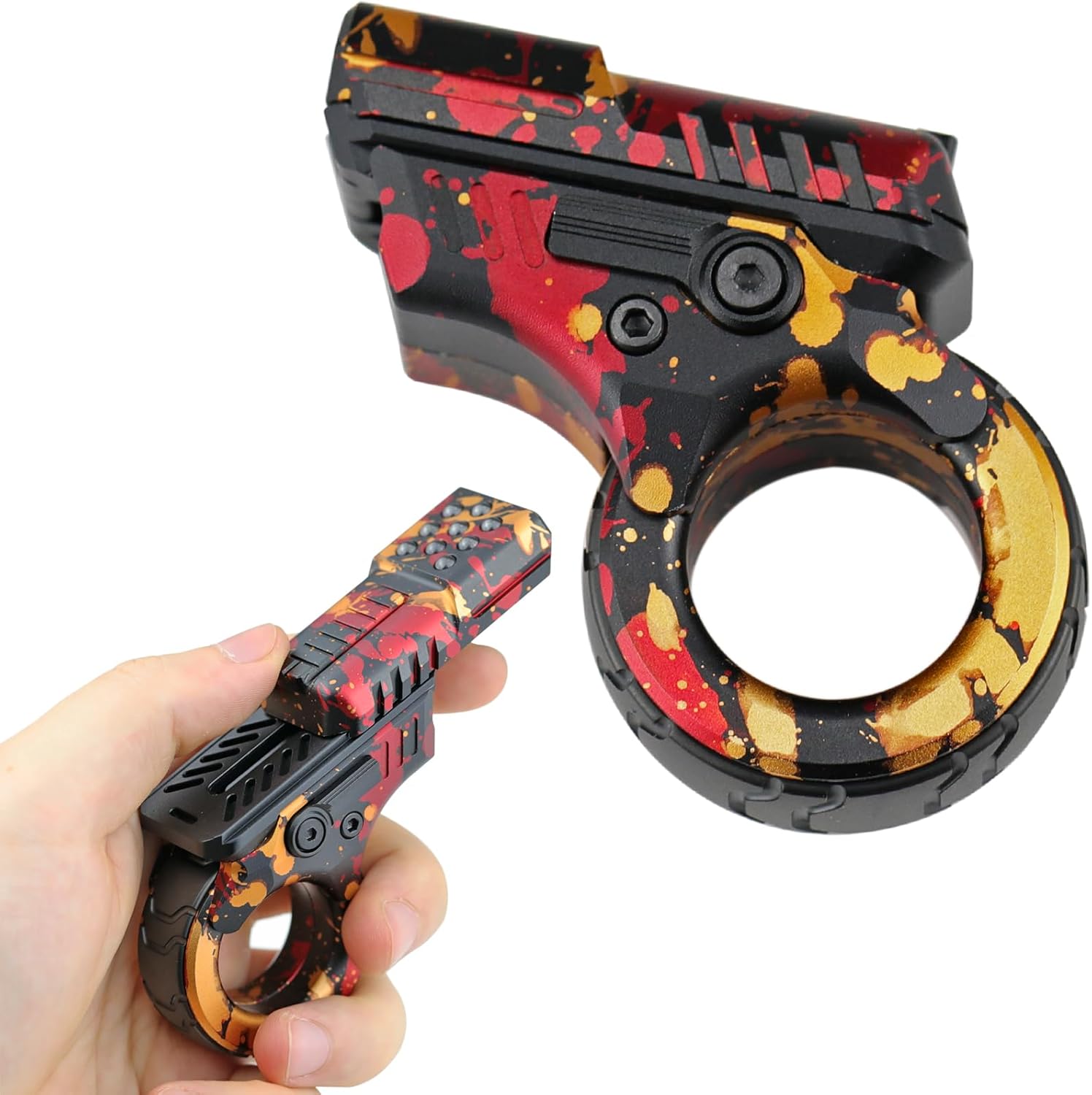 Mini Marksman Titanium Magnetic Fidget Toy - Metal with Pop Push Press, Slider & Ratchet Ring