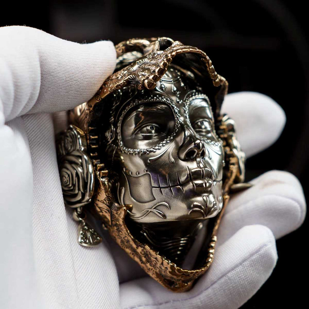 Bronze Mechanical Rose Skull Mask - Interactive EDC Art