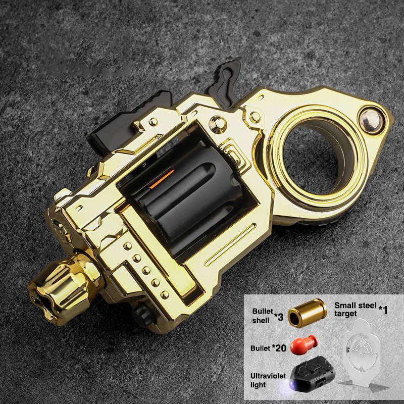 Pocket Flash Alloy Revolver Toy Gun - LED Light Metal EDC Fidget with Soft Darts