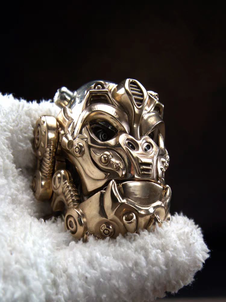 Bronze Mechanical Gorilla Skull Mask - Interactive EDC Art