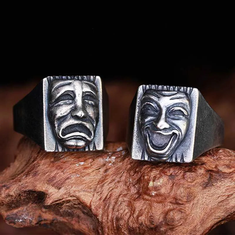 Hip Hop Ring – Geometric Mood Face Mask Gothic Punk Statement Happy Unhappy