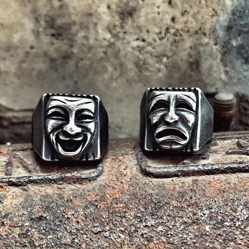 Hip Hop Ring – Geometric Mood Face Mask Gothic Punk Statement Happy Unhappy