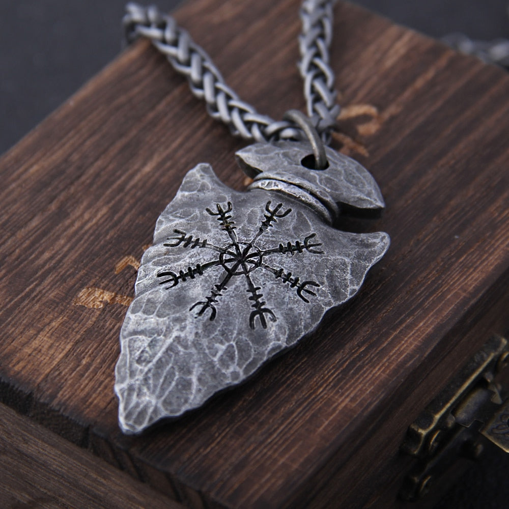 Viking Necklace – Vegvisir Spearhead Norse Compass Gothic Pendant