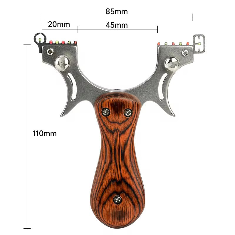 Wrist Rocket Slingshot – Wooden Handle Steel Fork with Fiber Optic Sight for Outdoor Shooting
