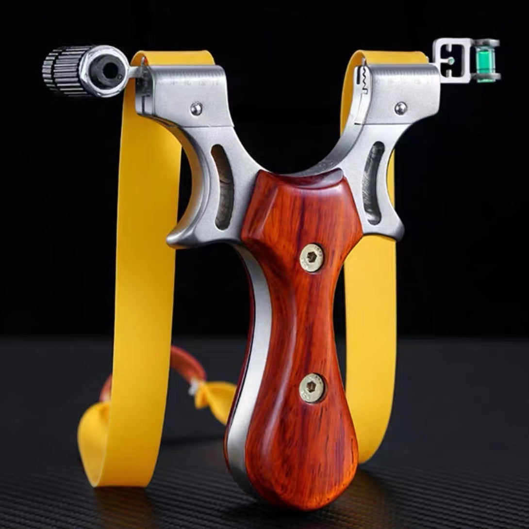 Wrist Rocket Slingshot – Stainless Steel Wood Handle Hunting Slingshot with Laser & Fiber Optic Sight