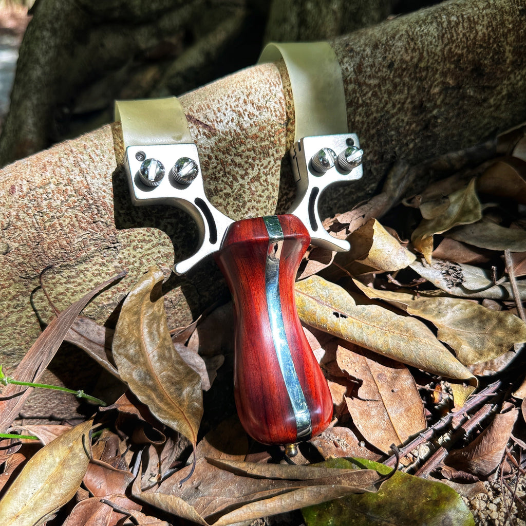 Hunting Slingshot – Stainless Steel Wood Handle Slingshot with Laser & Level Fiber Optic Sight