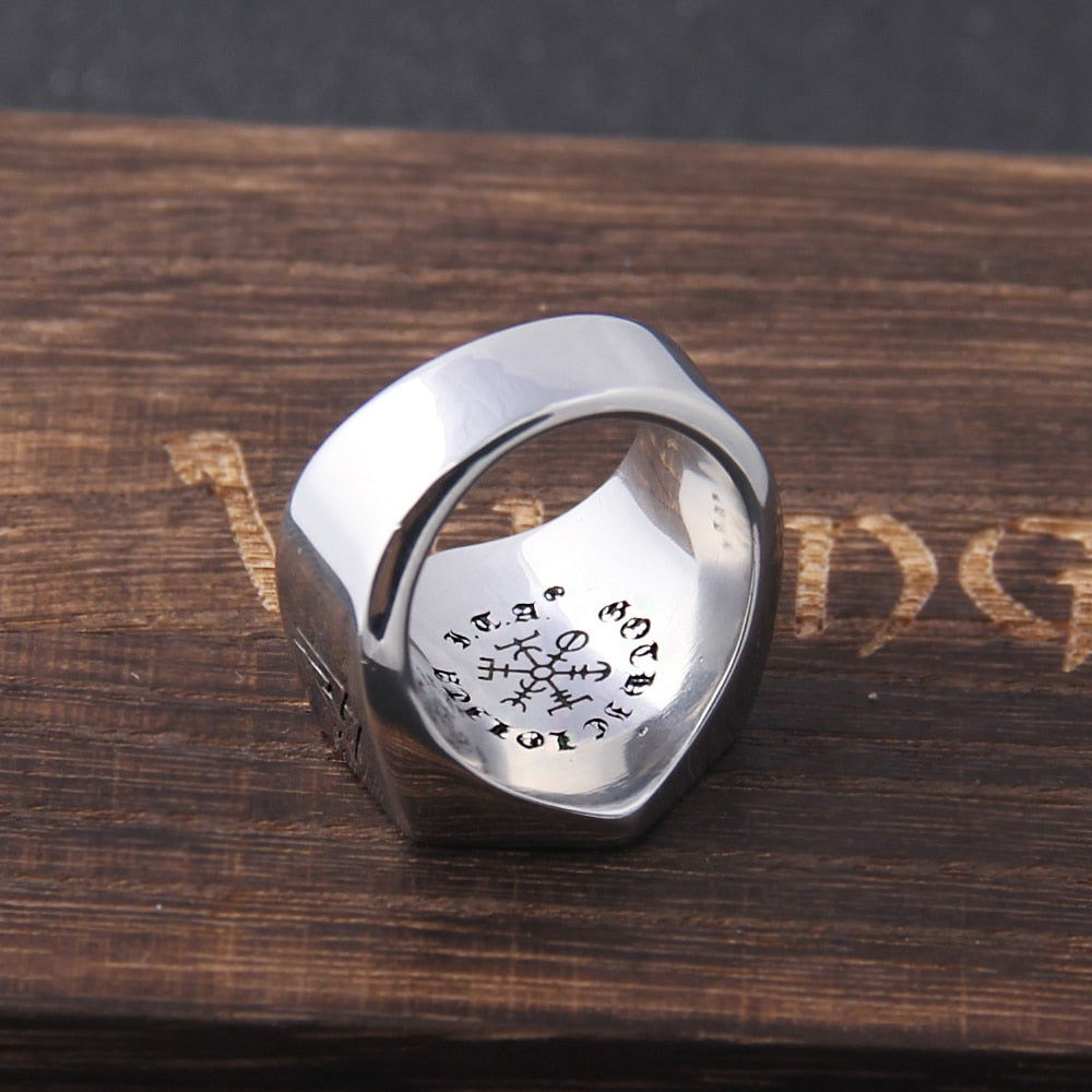 Viking Compass Ring – Vegvisir Hexagon Norse Rune Geometric Gothic Band