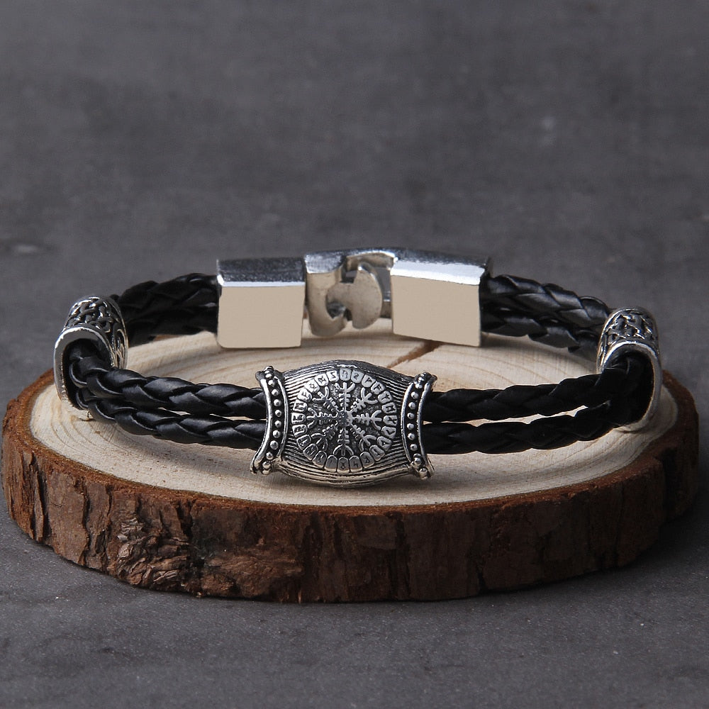 Leather Bracelet – Helm of Awe Viking Norse Gothic Punk Statement