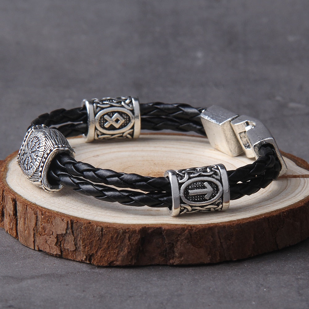 Leather Bracelet – Helm of Awe Viking Norse Gothic Punk Statement
