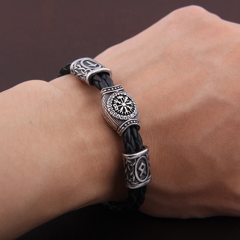 Leather Bracelet – Helm of Awe Viking Norse Gothic Punk Statement