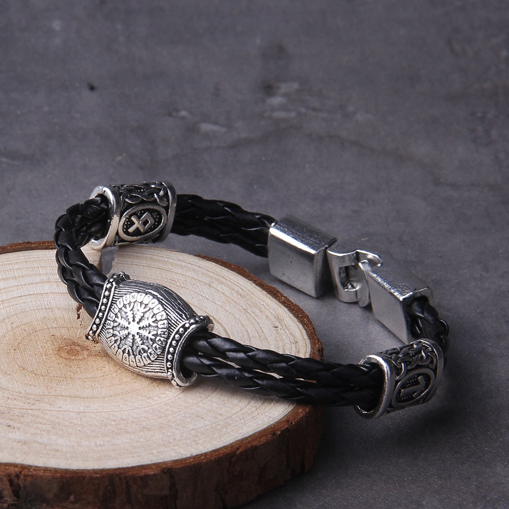 Leather Bracelet – Helm of Awe Viking Norse Gothic Punk Statement