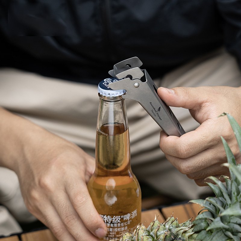 Pure Titanium Camping Tongs - 3-in-1 Pot Gripper, Bottle Opener & Wrench