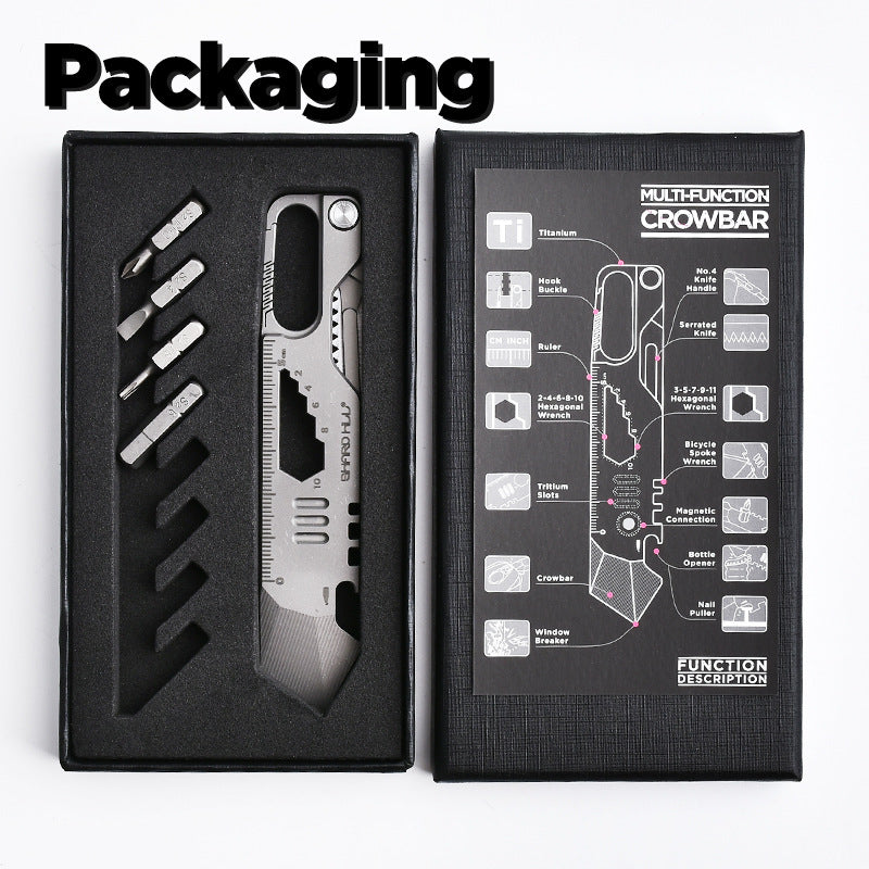EDC Multi-Tool Titanium Multi-Tool 10-in-1 Survival Tool Pry Bar Keychain Tool Camping Gear