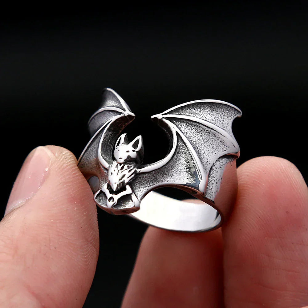Gothic Bat Ring Stainless Steel – Punk Biker Wide Band Ring for Men Women
