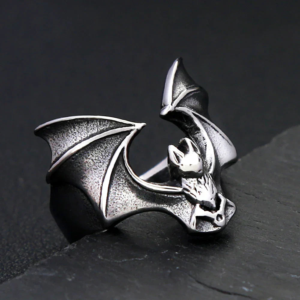 Gothic Bat Ring Stainless Steel – Punk Biker Wide Band Ring for Men Women