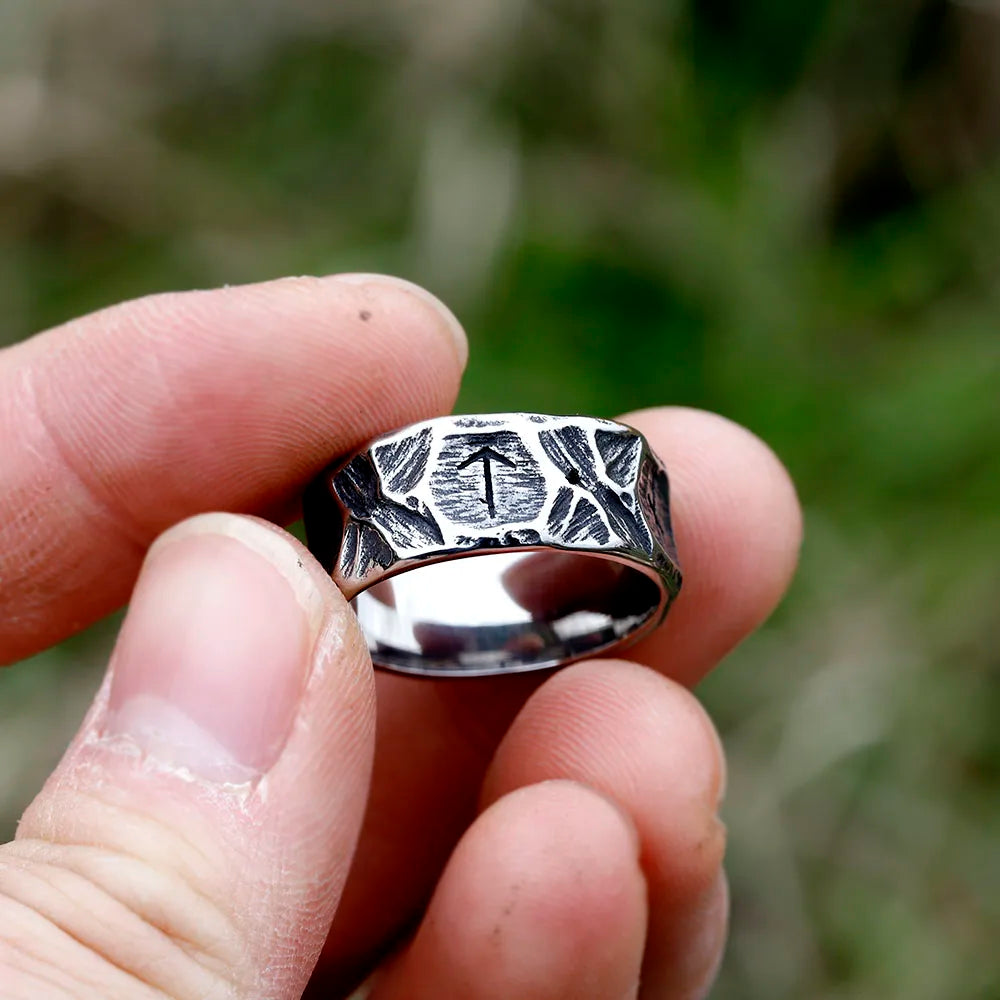 Biker Ring – Gothic Viking Rune Textured 316L Stainless Steel Statement