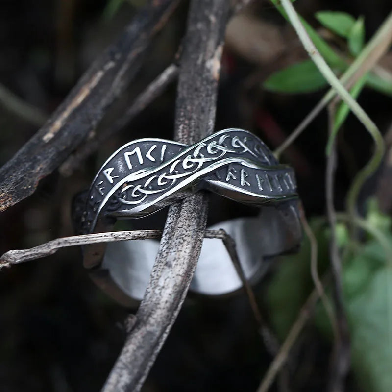 Viking Rune Ring 316L Stainless Steel – Intertwined Odin Norse Gothic Band