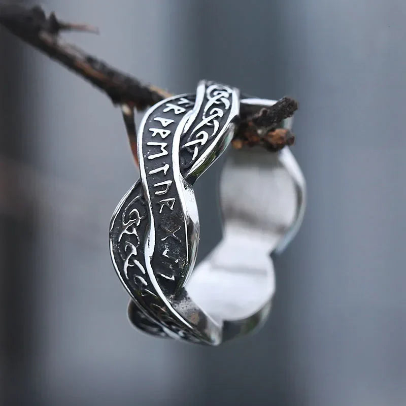 Viking Rune Ring 316L Stainless Steel – Intertwined Odin Norse Gothic Band