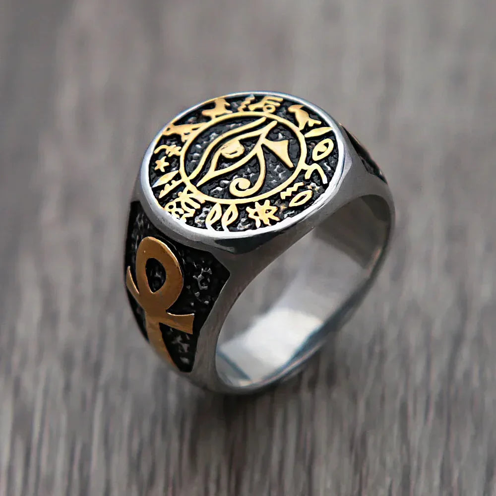 Gothic Ring – Eye of Horus Amulet Stainless Steel Egyptian Punk Ring for Men Women